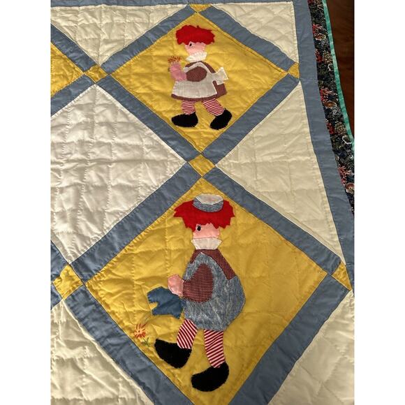 Handmade Hand Sewn Raggedy Ann and Andy Baby Crib Quilt 46x46 Made In 2004 - Picture 9 of 12